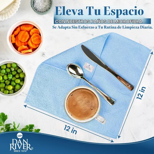 Vista 5 de DAN RIVER Paquete de 24 toallas de microfibra, ultra absorbentes, sin pelusa y sin rayas para limpiar la casa, el automóvil y la cocina, esenciales