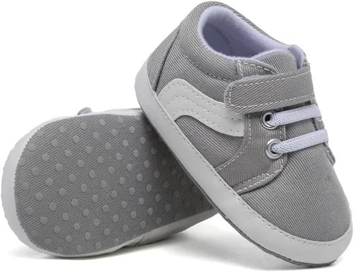 Vista 2 de SABATUTU Tenis de lona para bebés niños y niñas, suela suave, antideslizantes, ligeros, para recién nacidos, para primeros pasos, para cuna de 0 a