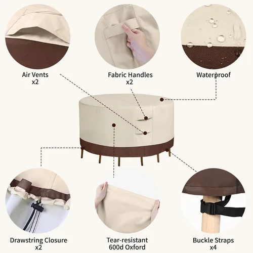 Vista 5 de Fundas redondas para muebles de patio, impermeables, para muebles de patio, 600D, resistente, Oxford, resistente a los rayos UV, antidecoloración