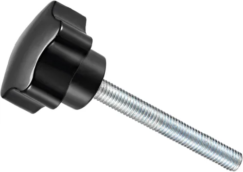 Vista 30 de Perillas de sujeción de estrella, rosca macho M5 x 0.984 in, cabeza de 0.945 in, mango de tornillo de pulgar de plástico, perno roscado, color negro