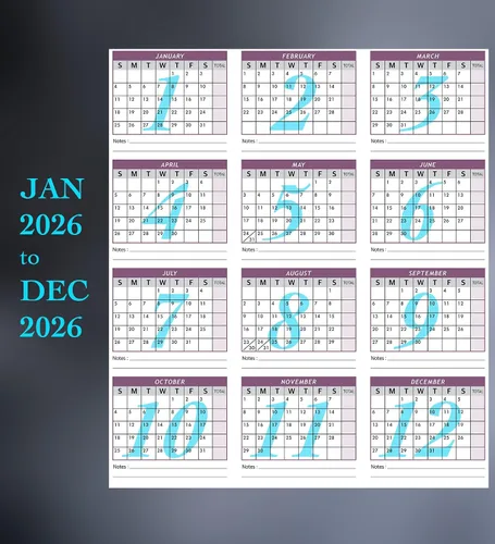 Vista 6 de Calendario de asistencia para tarjetas de empleados 2026, papel de cartulina pesado de 100 libras, 8.5 x 11 pulgadas (morado, 50 hojas)