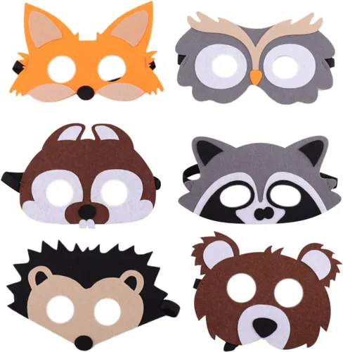 Vista 9 de Máscaras de animales de fieltro, 10 unidades, máscaras de animales de dibujos animados, suministros de fiesta de cosplay, máscaras de Halloween