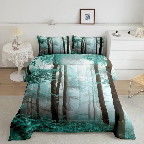 Vista 18 de Erosebridal Juego de ropa de cama con inserto de edredón de árbol brumoso para temporada de otoño, juego de edredón místico con niebla y naturaleza