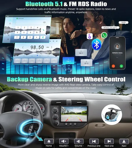 Vista 8 de Qualcomm 8-Core 4G+64G Estéreo de coche para Honda Civic 2001 2002 2003 2004 2005 con CarPlay Android Auto 9 "IPS pantalla táctil Android 15 Radio