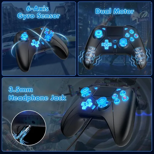 Vista 5 de Dinosoo 2.4G Wireless Controller for PS5 and PC – LED Light, Remappable Back Buttons, Adjustable Turbo, USB Adapter Included