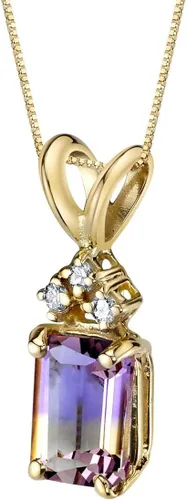 Vista 2 de PEORA Colgante ametrino de oro amarillo de 14 quilates y aretes a juego Colgante de diamante ametrino de talla esmeralda de 1 quilate + aretes