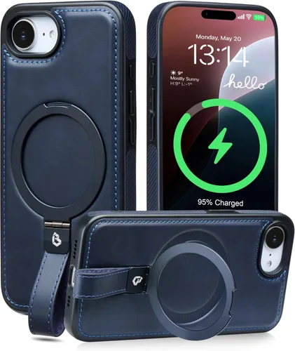 Vista 45 de Butaiga Funda para iPhone 12 Pro Max con correa de cuero, soporte de anillo Negro