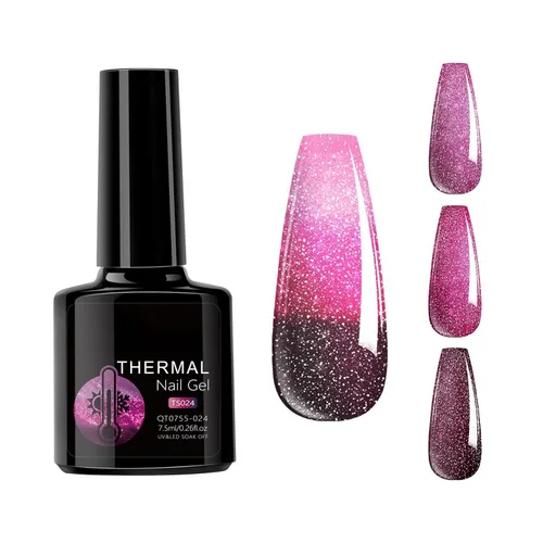 Vista 14 de Esmalte de uñas de gel que cambia de color de temperatura, esmalte de gel con purpurina, diseño holográfico de camaleón, diseño de arte de uñas