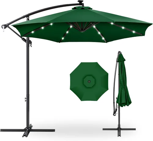 Vista 22 de Best Choice Products Sombrilla de Patio de Mercado Colgante Descentrada con LED Solar de 10 pies para Patio Trasero, Junto a la Piscina, Césped