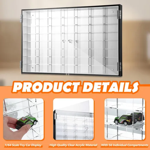 Vista 3 de Suzile 1/64 vitrina de acrílico fundido a presión para pared de automóvil, modelo fundido a presión, ruedas transparentes, gabinete