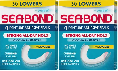 Vista 10 de Sellos Adhesivos Seguros para Dentaduras Sea Bond, Inferiores Originales, Sin Zinc, Sujeción Todo el Día, Sin Desorden, 15 Unidades (Paquete de 1)