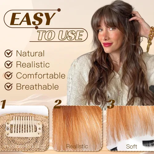 Vista 3 de HAIRCUBE Flequillo con clip, extensiones de flequillo 100 % cabello humano, flequillo grueso francés de 0.44 oz (12 gramos) con clip en las Rojo
