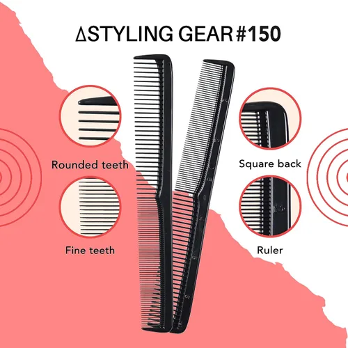 Vista 4 de Styling Gear #150 - Juego de 3 peines de corte de barbero, para hombre y mujer, para peinado, barba y bigote. Fabricado en los Estados Unidos (negro)
