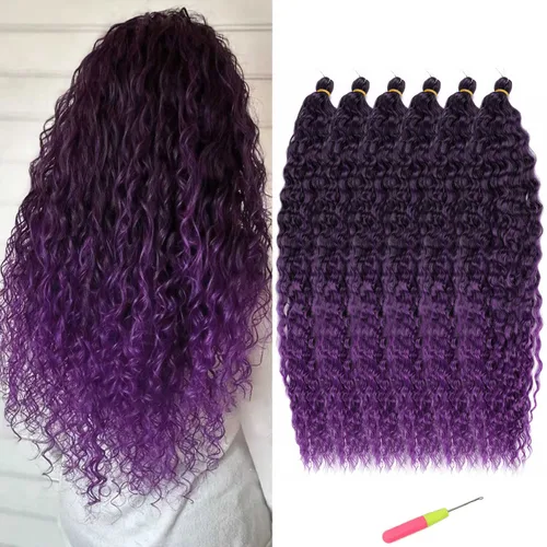 Vista 22 de Extensiones de cabello ondulado con ganchillo Ocean Wave de 18 pulgadas, 6 paquetes, extensiones de cabello de ganchillo sueltas de onda profunda #1B