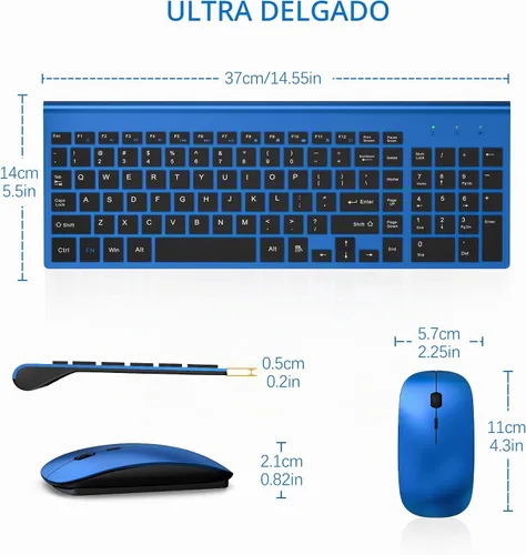 Vista 6 de Combo de teclado y ratón inalámbricos ultra delgado, TopMate - Azul Negro 2.4G Silent Compact 2400DPI Mouse and Scissor Switch Keyboard Set with