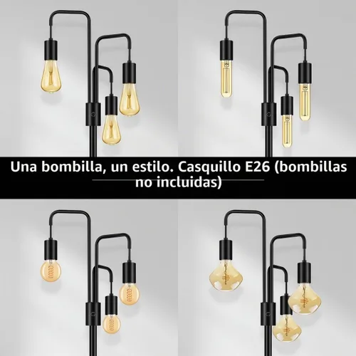 Vista 2 de BoostArea Lámpara de pie industrial para sala de estar, lámpara de pie moderna con 3 luces, bombillas no incluidas, lámpara de pie de diseño simple