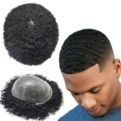 Vista 12 de LYRICAL HAIR Afro Toupee 360 unidades de cabello afro ondulado para hombres negros, sistema de reemplazo de inyección de poliuretano de piel fina