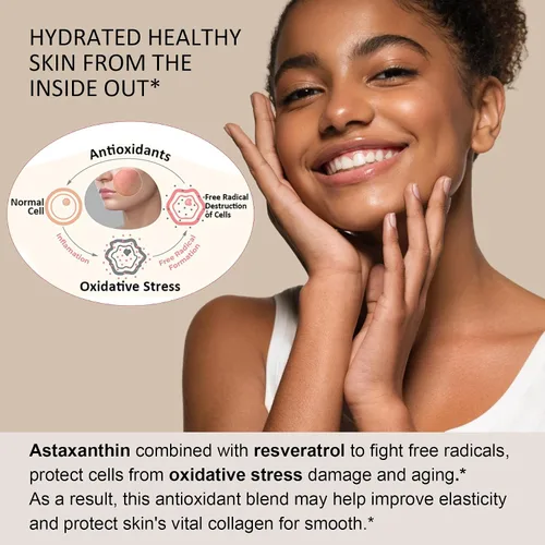 Vista 3 de Suplementos de astaxantina de 24 mg con resveratrol, vitamina B1, aceite de coco, antioxidantes orgánicos de algas para hombres y mujeres