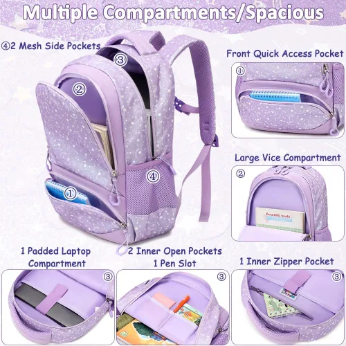 Vista 88 de Juego de mochila para niñas y adolescentes, mochila escolar para niños con bolsa para el almuerzo, estuche para lápices, mochilas escolares