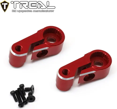 Vista 2 de TREAL Aluminio 7075 Servo Cuerno 25T Dirección Servo Brazo (2pcs) Compatible con 1/18 TRX4M (Rojo)