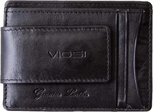 Vista 2 de Billetera con clip magnético con bolsa frontal de cuero de hombre, Viosi RFID, Negro