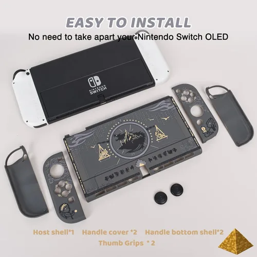 Vista 6 de DLseego Zelda Switch - Funda protectora OLED acoplable, carcasa dura, gris, a prueba de golpes, con 2 tapas de agarre para el pulgar, compatible