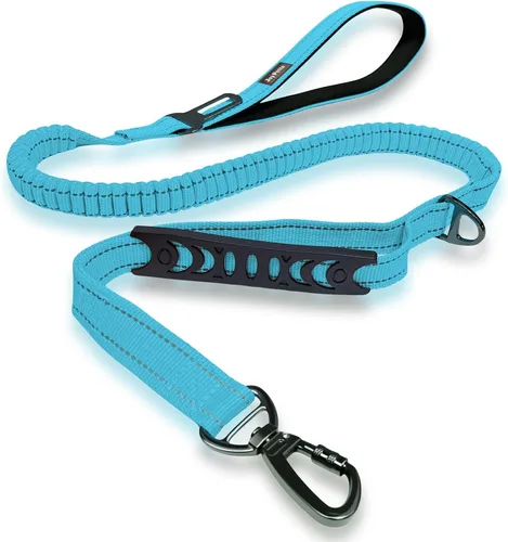 Vista 9 de Correa elástica táctica sin tirones para perros medianos y grandes con doble asa (4-6 pies), absorbe los golpes, mango de tráfico y entrenamiento