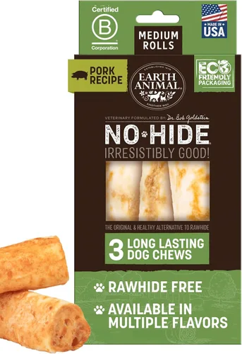 Vista 20 de Earth Animal Masticables sin ocultar – de The Grill Rolls Bacon Cheeseburger Sabor Rawhide Free Medium Dog Chews – 3