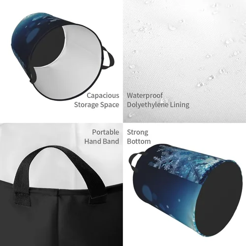 Vista 4 de Blue christmas snowflake print Circular Hamper Waterproof Storage Bin Organizer Basket Laundry Hamper With Handles For Clothes Toys Small