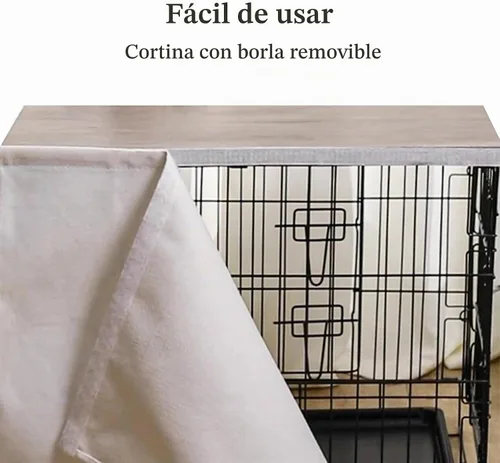 Vista 6 de VIE DE AMAN Cubierta para Jaula de Perros de Madera para Jaulas de 48, 42, 36, 24 pulgadas, Cubierta de Mesa con Cortina de Borlas, Cubierta de Gris