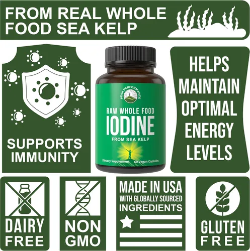 Vista 3 de Suplemento de yodo de alimentos integrales crudos de algas orgánicas (Ascophyllum Nodosum) de Peak Performance. Tabletas de apoyo de yoduro