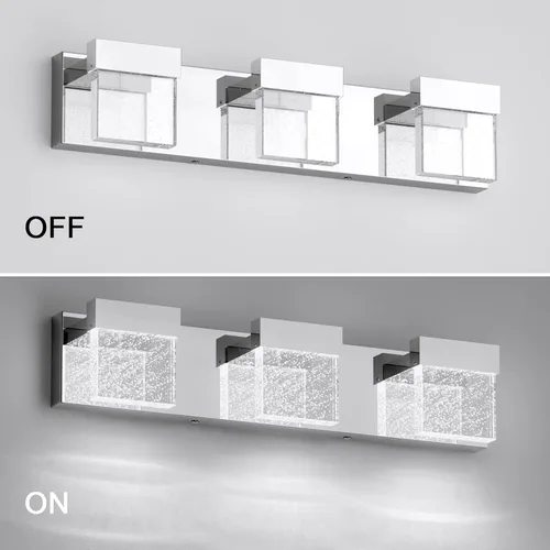Vista 2 de Luces de tocador de burbujas, 3 luces cromadas modernas de cristal para baño, 6000 K