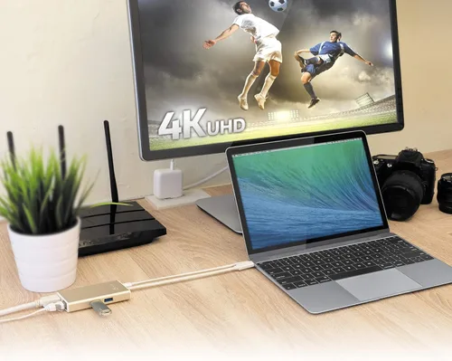 Vista 2 de j5create Estación de acoplamiento multiadaptador USB C Hub con HDMI 4K, 2 puertos USB 3.1 SuperSpeed, Ethernet, Power Delivery 2.0 (JCA374)