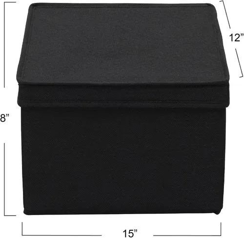 Vista 4 de Household Essentials Caja de almacenamiento grande de tela con tapa, color negro, juego de 2