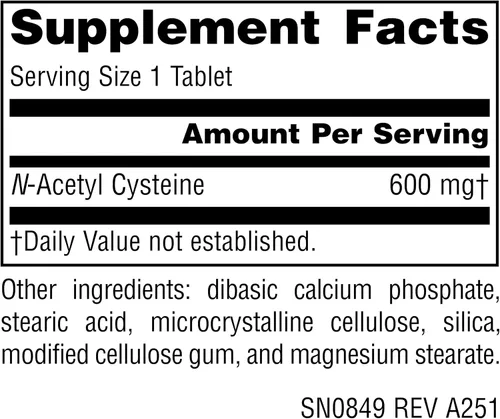 Vista 4 de Source Naturals N-acetil cisteína antioxidante apoyo 600 mg Suplemento dietético que apoya la salud respiratoria* - 30 tabletas