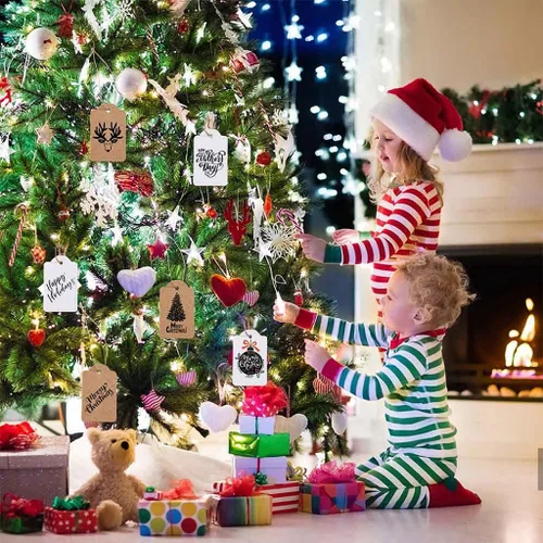 Vista 6 de Homum 200 etiquetas de regalo de alta calidad con 200 cuerdas de yute natural de doble cara, etiquetas de joyería con cuerda para boda, Navidad, Día