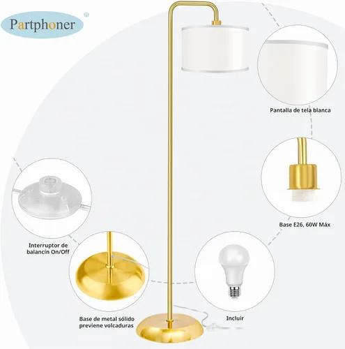 Vista 5 de [Actualizada] Lámpara de pie LED para sala de estar, lámpara de pie de 3 temperaturas de color con interruptor de pie, lámpara de pie moderna alta