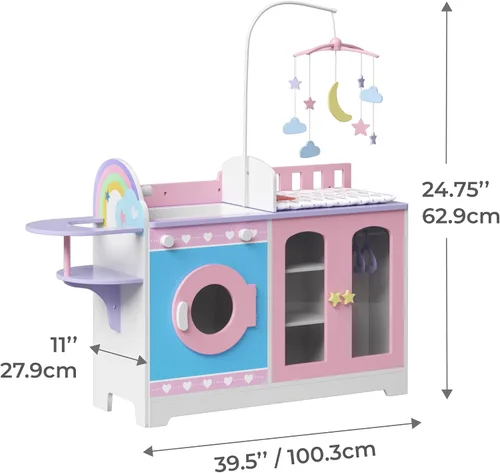 Vista 4 de Teamson Kids – Olivia's Classic 6 en 1 - Estación de Cambio de Muñecas Bebé con Almacenamiento, Muebles de Muñecas de Juego de Simulación Morado