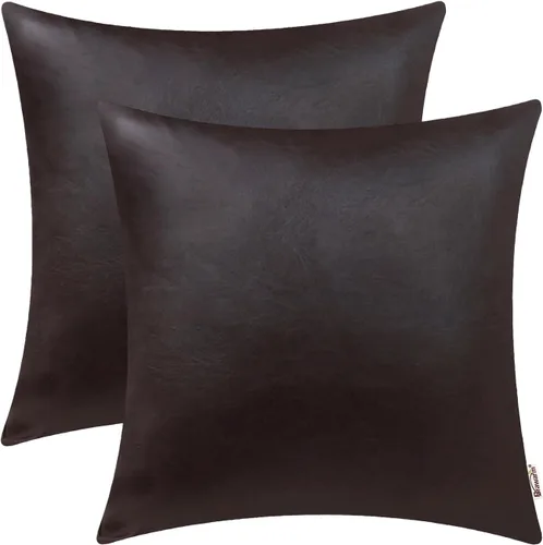 Vista 23 de BRAWARM Fundas de almohada de cuero sintético de 16 x 16 pulgadas - Juego de 2 fundas de almohada de cuero negro, fundas de almohada de cuero teñido
