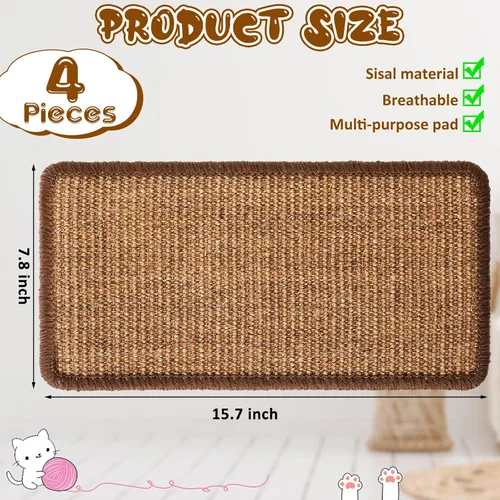 Vista 2 de Tuanse 4 alfombrillas rascadoras para gatos, 15.7 x 7.8 pulgadas, almohadilla rascador de sisal para gatos, alfombra horizontal para rascar el suelo