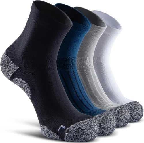 Vista 9 de Calcetines de compresión de cuarto para hombres y mujeres, calcetines acolchados para correr y senderismo Negro (4 pares)
