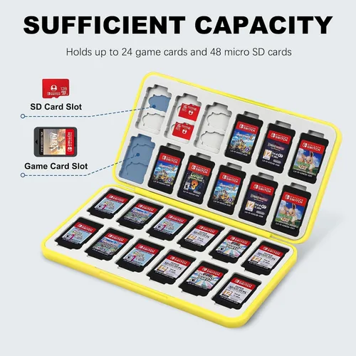 Vista 2 de FYY Nintendo Switch Game Case - Yellow Nintendo Switch Game Holder for Nintendo Switch Cartridge Case with 24 Game Card Slots & 48 Micro SD Card