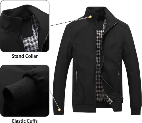 Vista 4 de Lamgool Chaquetas ligeras para hombre, cortavientos, casuales, para primavera, otoño, abrigo activo para exteriores
