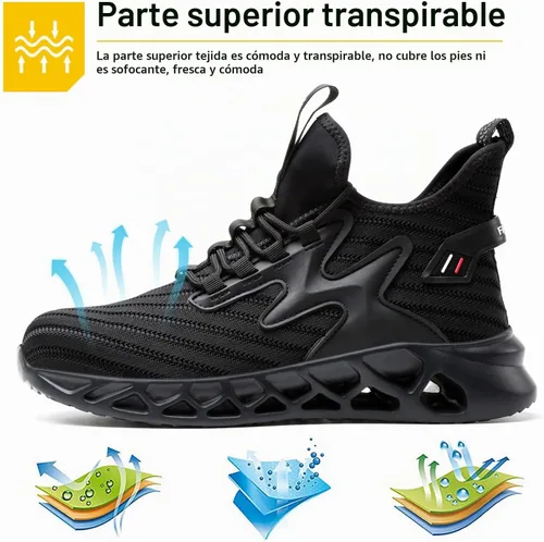 Vista 4 de Zapatos de trabajo con punta de acero para hombres y mujeres, ligeras, cómodas, botas de seguridad industriales y de construcción