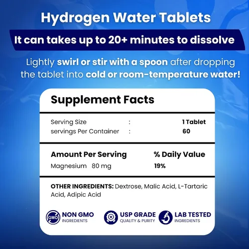Vista 2 de Comprimidos de agua de hidrógeno PHM para agua potable - Tabletas moleculares H2 Pastillas de magnesio, suplemento de hidratación de electrolitos