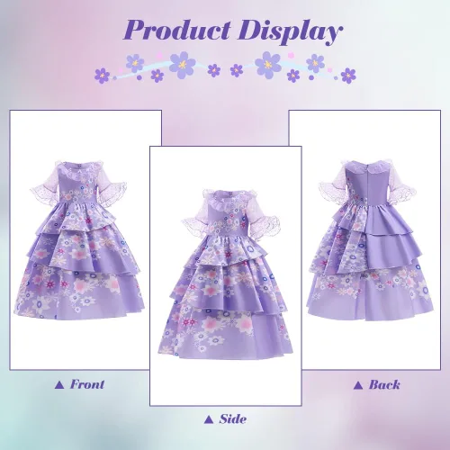 Vista 2 de AOMIG Mirabel Isabella - Vestido de disfraz para niñas, Isabella Madrigal, vestido de cosplay para cumpleaños, Halloween con accesorios
