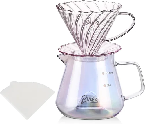 Vista 10 de Bincoo Juego de cafetera para verter con gotero tamaño 0.1 fl oz, juego de servidor de café de vidrio cónico de 60 ángulos con soporte y papel