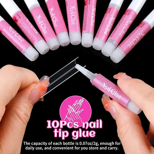 Vista 10 de Puntas de uñas postizas cuadradas extralargas de ABS, kit de 240 piezas con curva C, pegamento de uñas, lima para salón de belleza, hogar y bricolaje