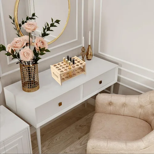 Vista 9 de ELLDOO Organizador de perfume Rollerball, soporte de almacenamiento de perfume de bambú para 24 espacios, soporte de aroma de belleza con asa