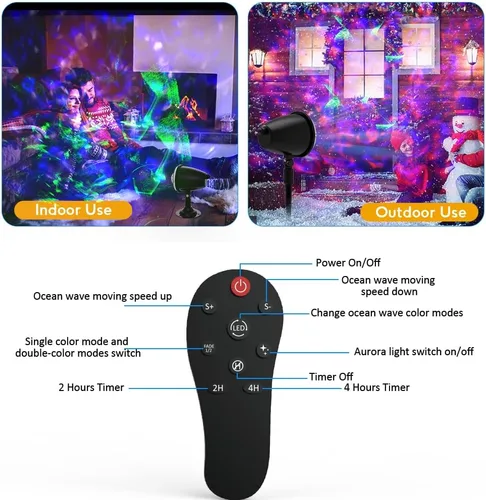 Vista 4 de Proyector de luces navideñas de Halloween para exteriores, luces de proyector de vacaciones con control remoto y temporizador, 10 colores Aurora